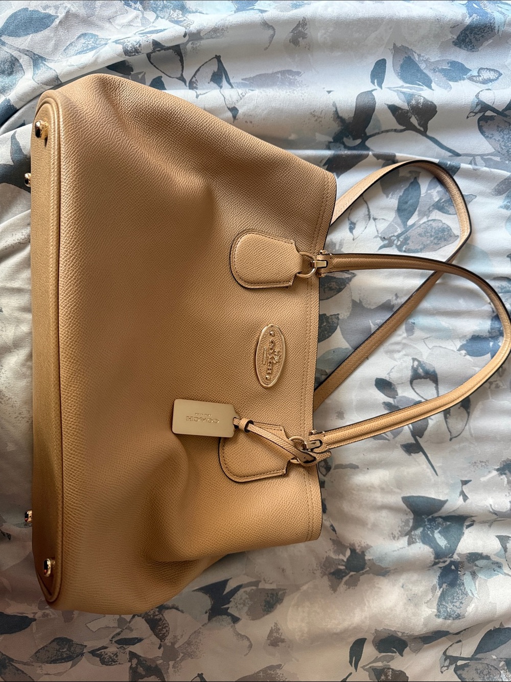 Coach Pebble Leather Tote in Tan Camel
